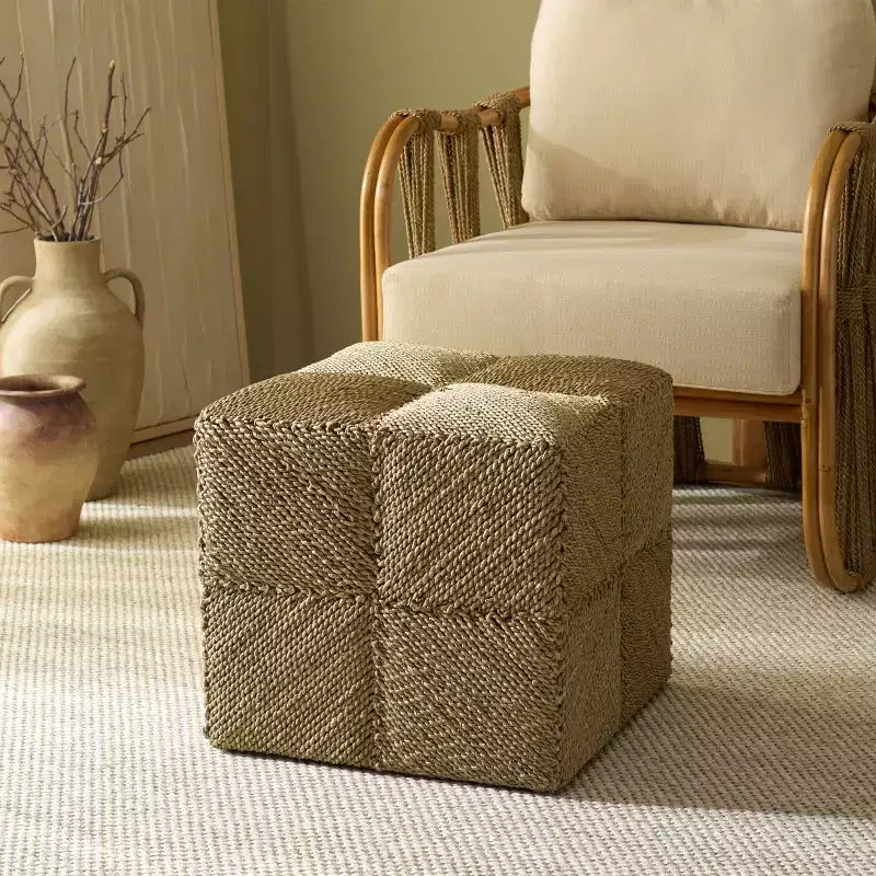 Malta Woven Seagrass Ottoman - CWK2028 - Natural - Safavieh Couture