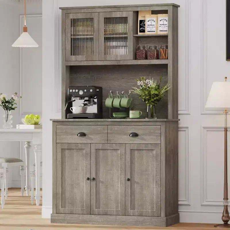 Whizmax Pantry with Drawers and Adjustable Shelves, 71Tall Freestanding Kitchen Pantry with Microwave Stand, Hutch Cabinet for Kitchen, Dining Room