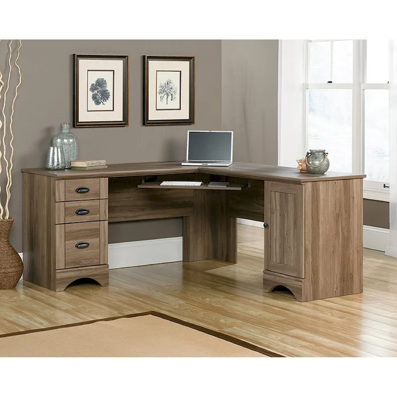 Grey Wood Finish L-Shaped Corner Desk, 1-Person