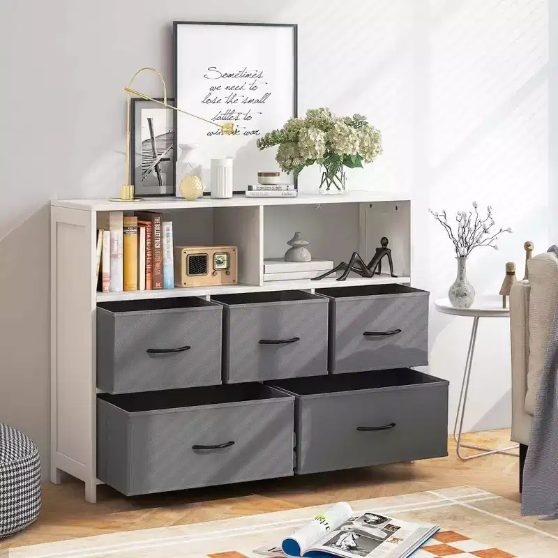 5/7-Drawer Dresser for Bedroom, Chest of Drawers with 2 Large Fabric Bins, White