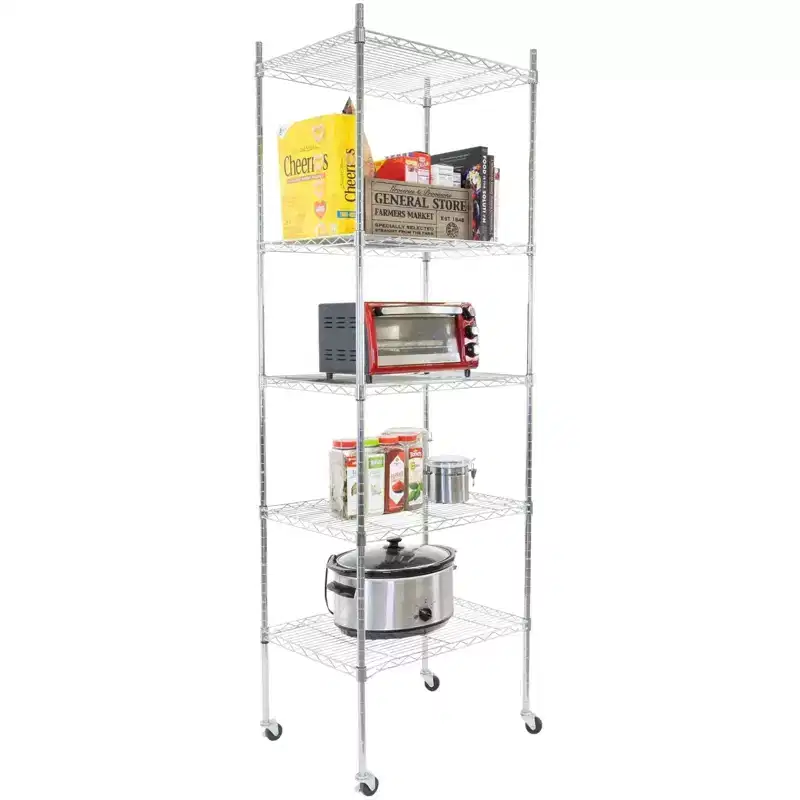 Mount-It! Height Adjustable 5 Tier Wire Shelving with Wheels | Rolling Garage Shelves, Closet Metal Racks with Shelves and Shelving or Utility Shelf