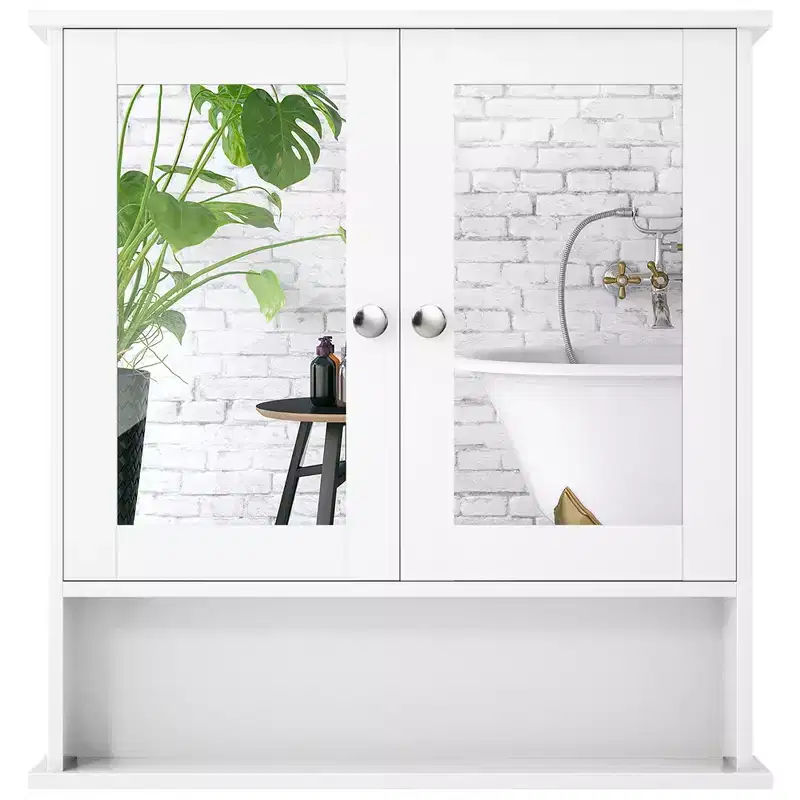 Costway New Bathroom Wall Cabinet Double Mirror Door Cupboard Storage Medicine Cabinet Shelf White