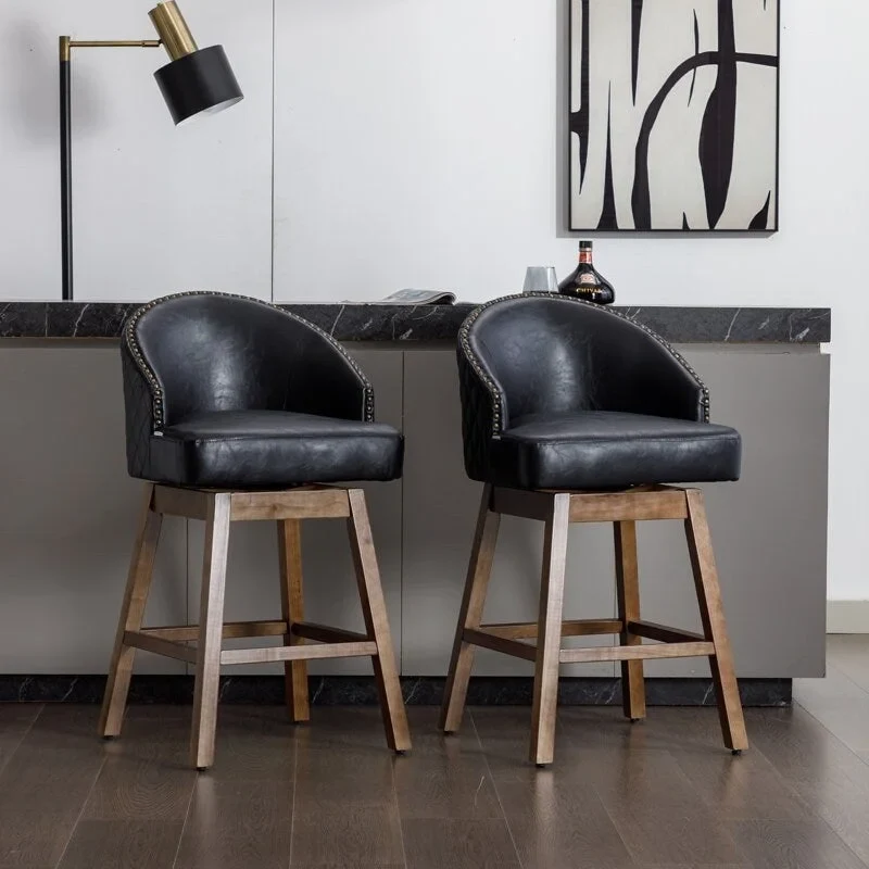 Swivel Wood Counter Height Bar Stools with Footrest (Set of 2)