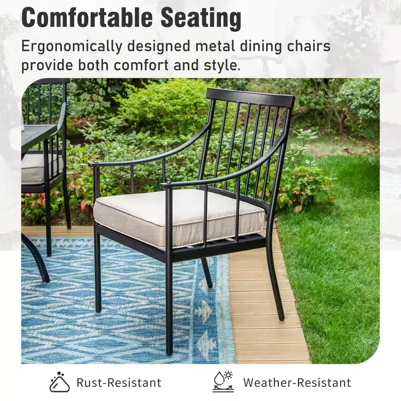 Captiva Designs 6pc Patio Square Table with Steel Frame & Stylish Cushioned Chairs &10ft Umbrella