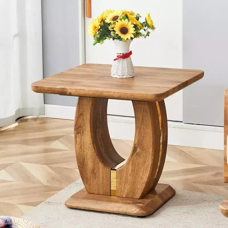 MAYEERTY Square Coffee Table Wood Grain MDF with Gold Accents 23.6x23.6x21.3 Inches