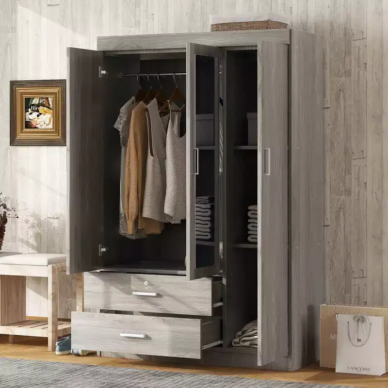 3-Door Wardrobe with Shelves and 2 Drawers, Clothing Armoire 4A - ModernLuxe