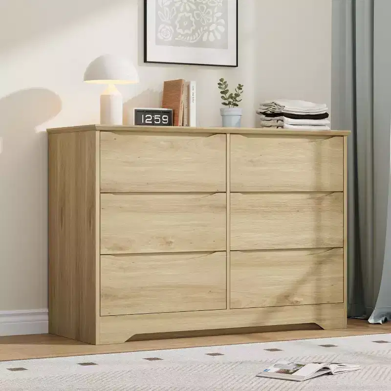 LinTimes Modern 6-Drawer Wooden Dresser - Deep Storage Cabinet with Wide Top - Spacious Organizer Chest for Bedroom, Living Room, Hallway, Kids Room