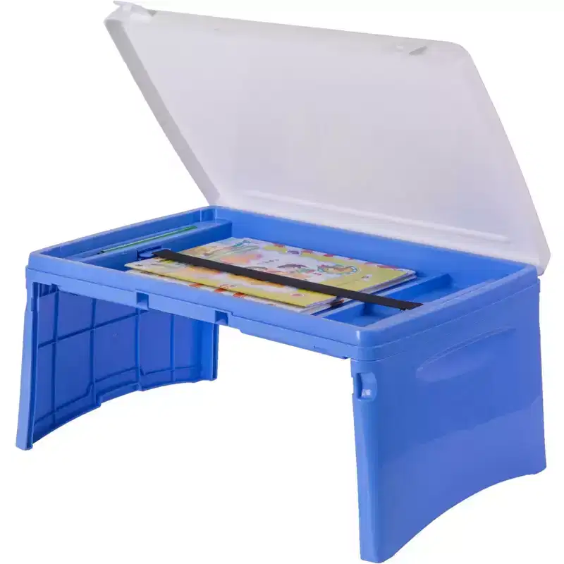 Kids Portable Fold-able Plastic Lap Tray, Blue and White