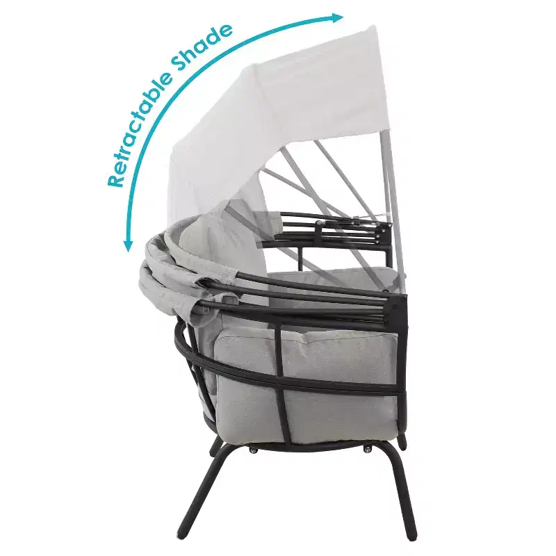 Sunnydaze Modern Luxury Patio Lounge Chair with Retractable Shade - Powder-Coated Aluminum Frame with Polyester Cushions and Canopy