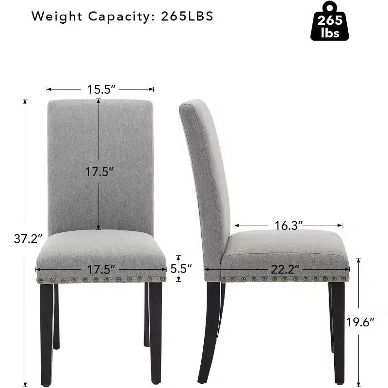 Dining Chairs Set of 2, Modern Fabric Upholstered Chairs, Wood Legs, 265lbs Weight Capacity, Easy Clean, for Dining Room, Kitchen, Home