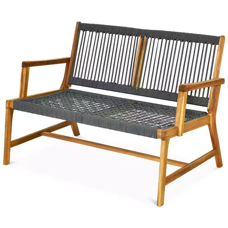 Costway 2-Person Patio Acacia Wood Bench Loveseat Chair Garden Furniture Black\\Grey\\Turquoise