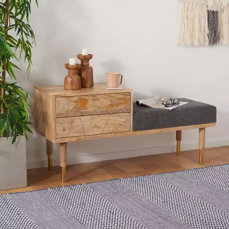 2 Drawer Cushion Seated Storage Bench - Off-White