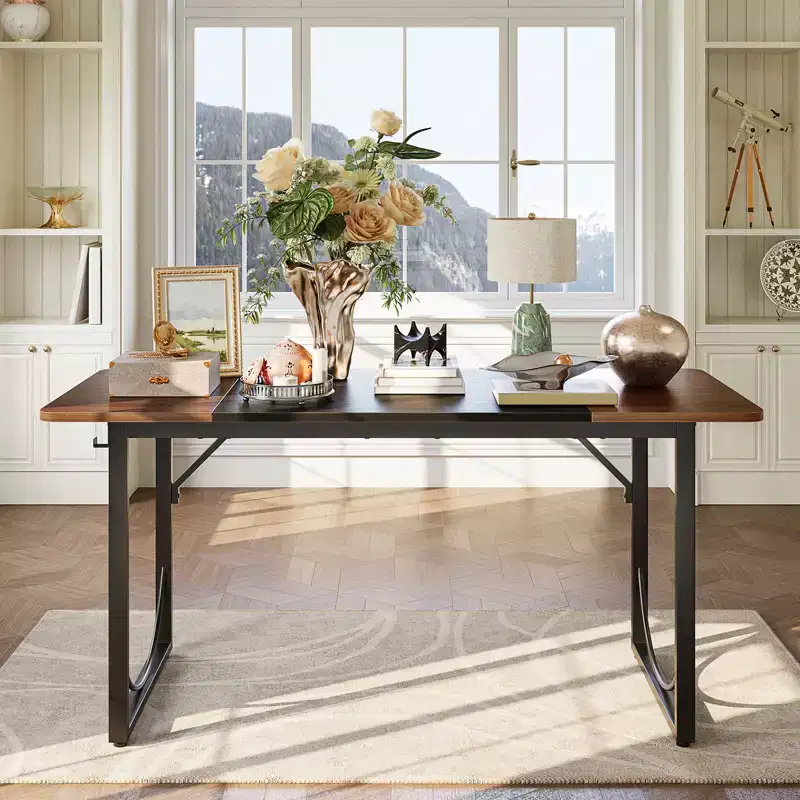 PINMOCO 63 Inch Home Office Desk, Modern Computer Desk with Waterproof Wood Top and Metal Frame for Study Room