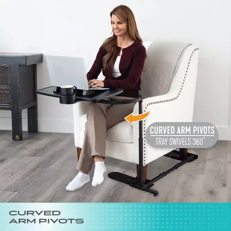 Adjustable Swivel TV Tray & Laptop Desk with Cupholder & Laptop Wedges, XL, Black