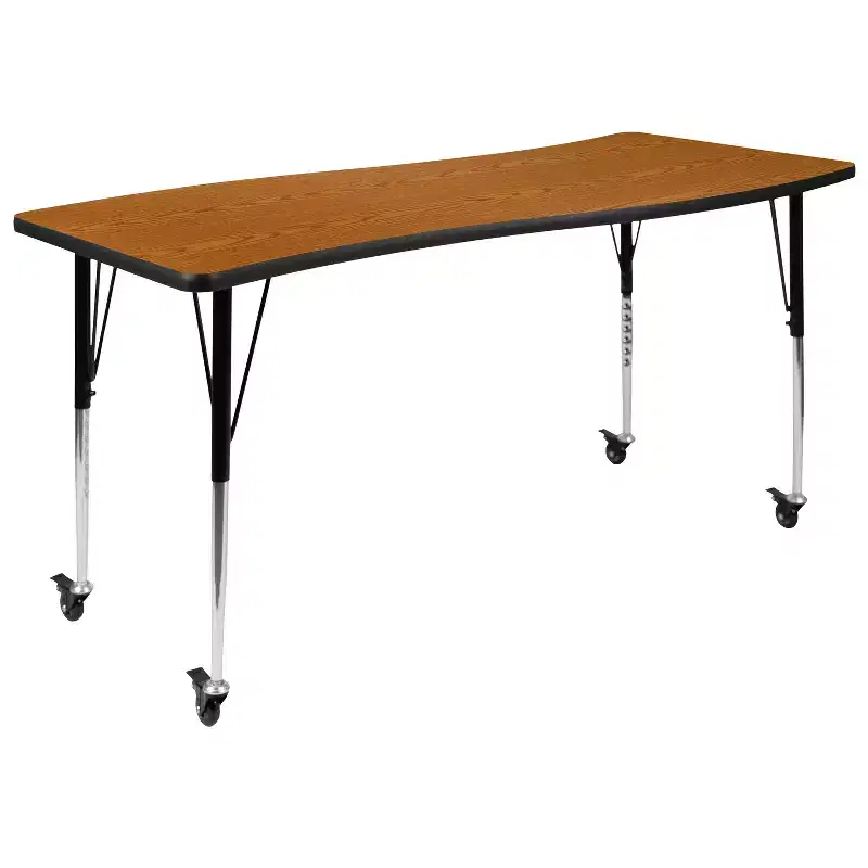 Flash Furniture Mobile 26W x 60L Rectangle Wave Flexible Collaborative Thermal Laminate Activity Table - Standard Height Adjustable Legs