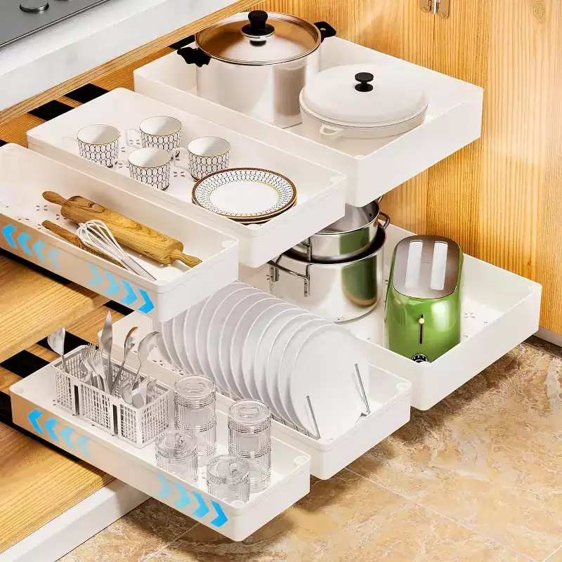 Pull Out Cabinet Organizer, Kitchen Slide Out Storage Drawers Cabinet Roll Out Drawers Shelf for Kitchen Pantry Bathroom Organization