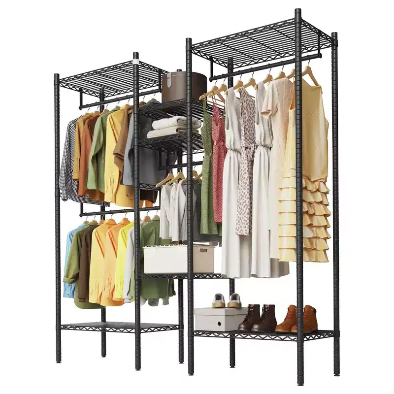 Capacity Commercial Garment Rack with Shelves Adjustable Freestanding Wardrobe for Home and Retail Storage Black