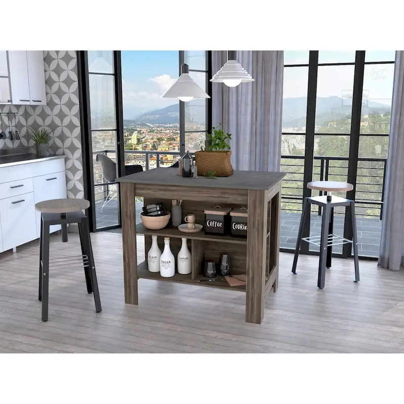 Rockaway 3-Shelf Kitchen Island Dark Brown and Onix