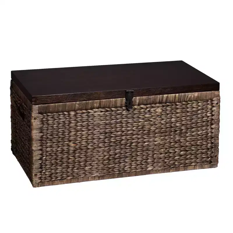 38 Brown Wood And Wicker With Iron Coffee Table