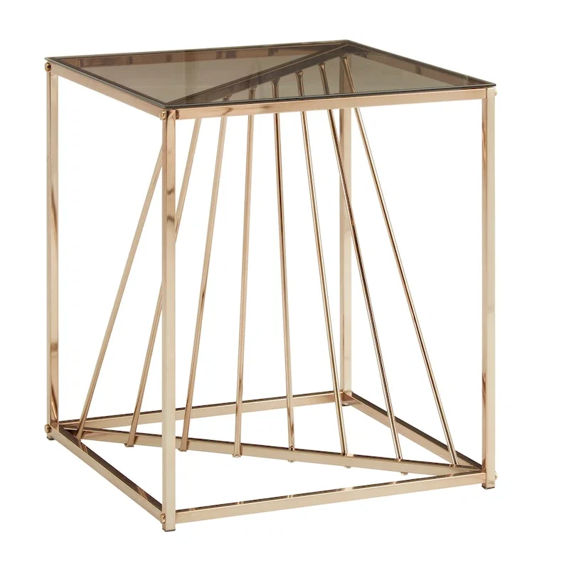 Square Smoky Glass Top End Table with Metal Frame, 21