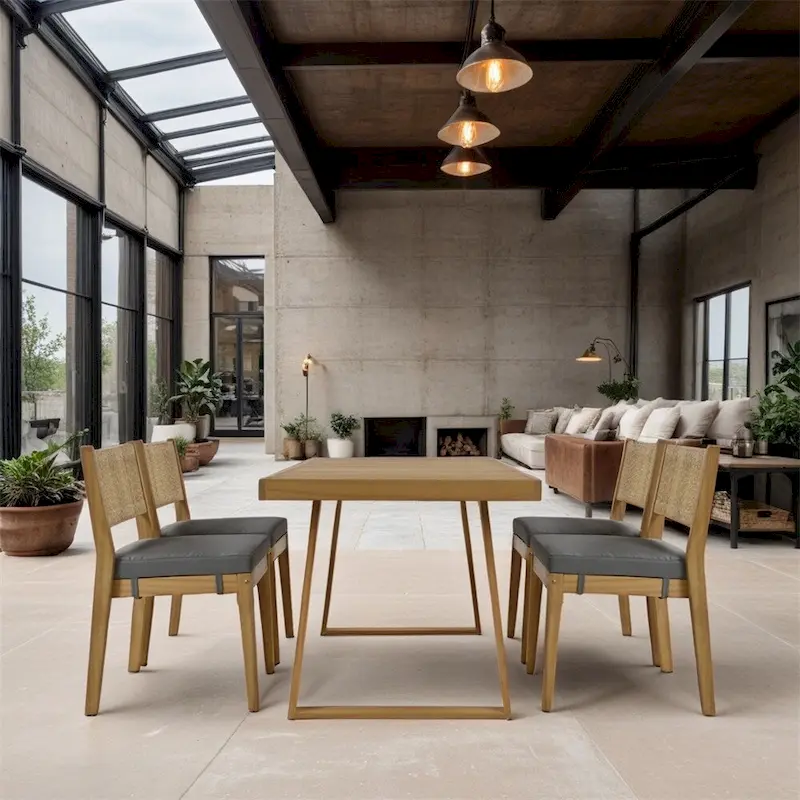 5 Pieces Outdoor Acacia Wood Table and Chair Set with Thick Cushions