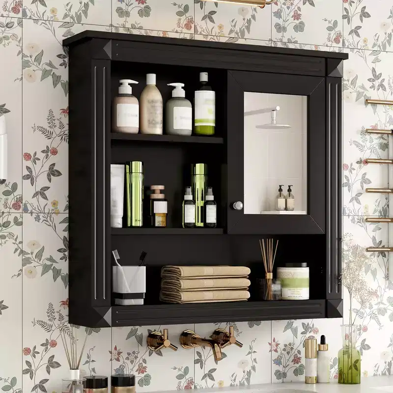 32 in. W x 28 in. H Rectangular MDF Medicine Cabinet with Mirror, 5 Removable Shelves, Soft-closing Hinges
