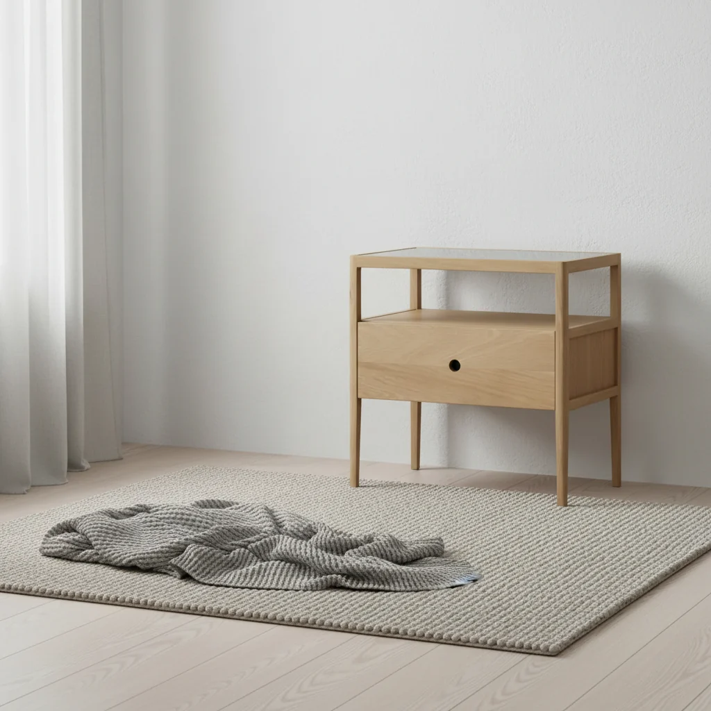 Modern Glass & Wood Bedside Table with Single Drawer & Open Shelf for Bedroom