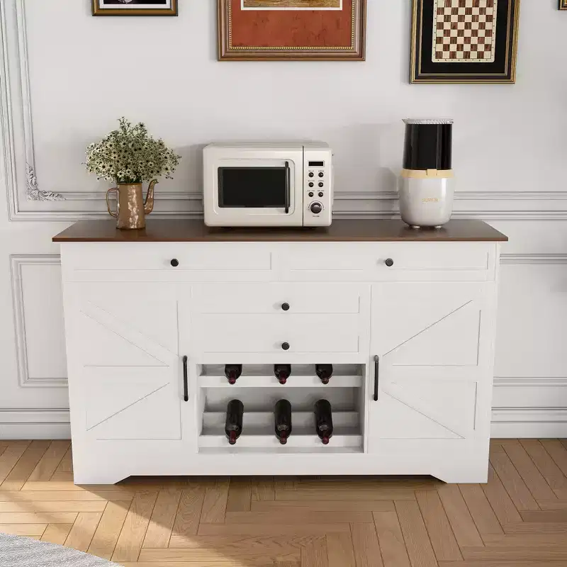 Modern Buffet Sideboard Cabinet with 2 Adjustable Shelves and 4 Drawers