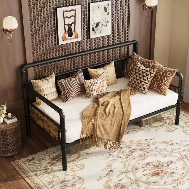 Metal Daybed Frame Twin Size,Heavy Duty Metal Twin Bed Frame,Daybed for Living Room Bedroom Guest Room