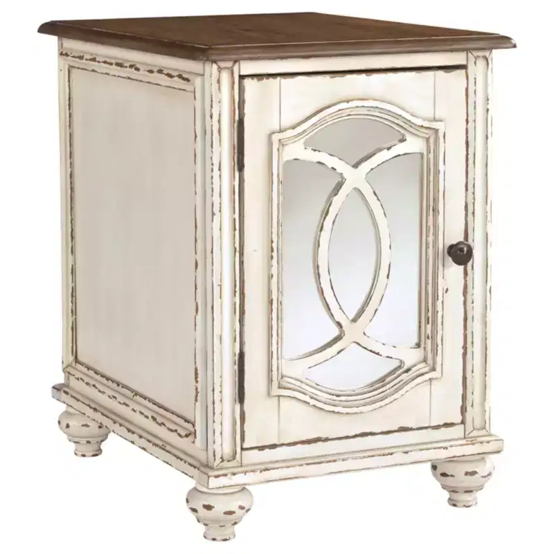 Signature Design by Ashley Realyn Chairside End Table White/Rustic Brown: Antique Distressed Look, Adjustable Shelf Storage