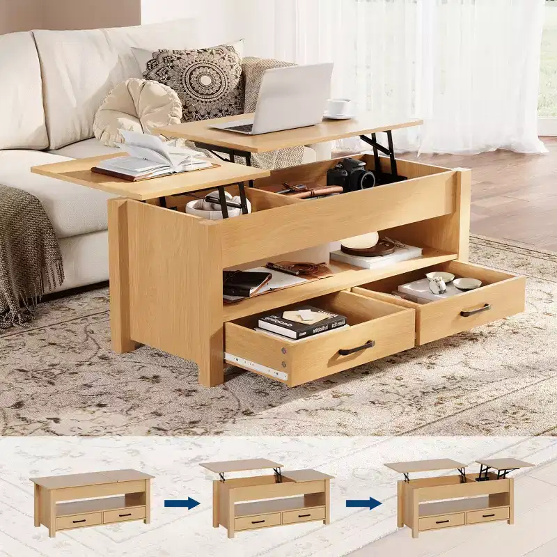 Wood Coffee Table - Adjustable Coffee Table, Height Adjustable Coffee Table, Modern Coffee Table, Stylish Coffee Table