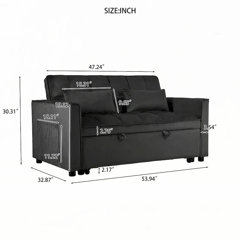 Black Convertible Sofa Bed, Full Size, Sleeps 2