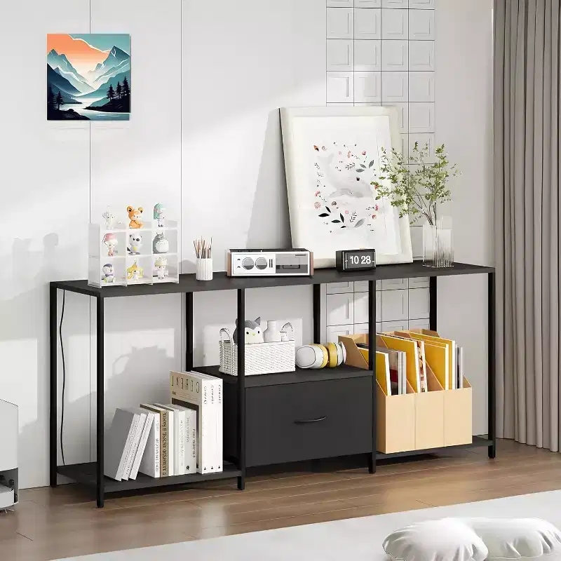 1 Metal Fabric Drawer TV Stand 55 in - Modern Entertainment Center, Versatile Storage Solutions, LED Light Feature, Compact and Practical