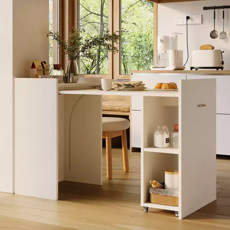 50 Folding Computer Desk with Bookshelf, Home Office Extension Table with Wheels, Small Study Writing Desk with Backless Storage Shelves