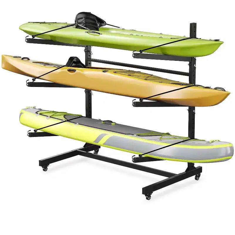Black 4-Kayak Freestanding Storage Rack C Heavy Duty Kayak Stand with Movable Wheels for Canoe/SUP/Surfboard (Outdoor Storage, 1-Pack)