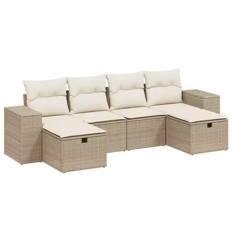 vidaXL Patio Sofa Set with Cushions Outdoor Furniture 6 Piece Poly Rattan