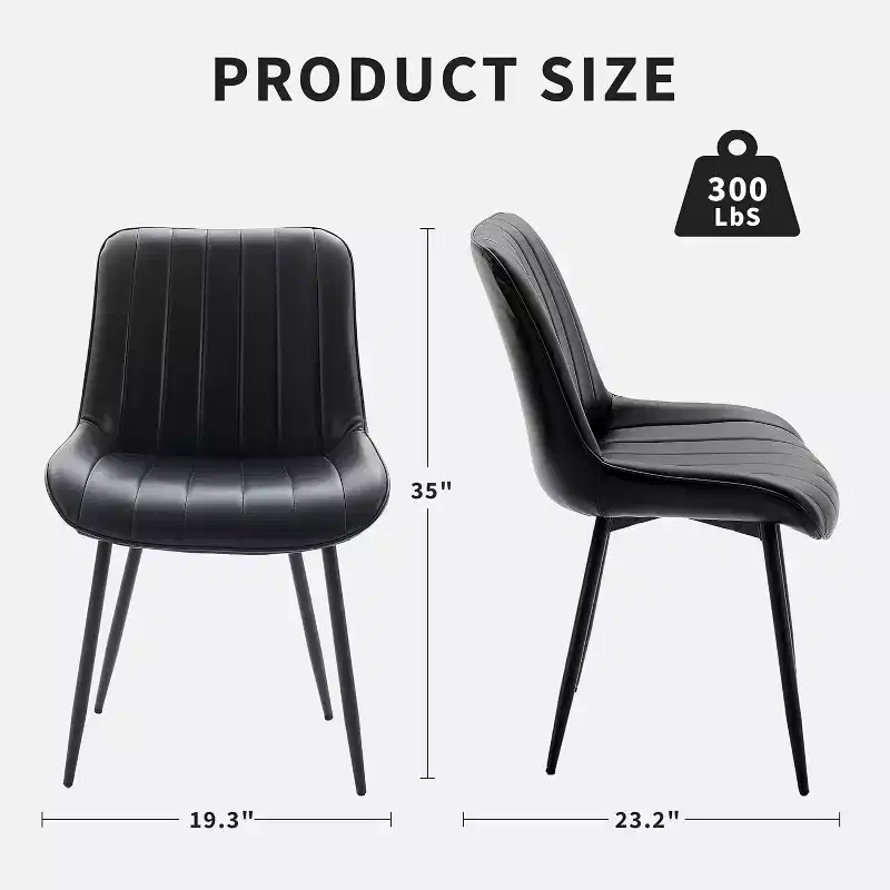 Faux Leather Dining Chairs, Mid Century Modern Upholstered Side Chairs with Metal Legs for Kitchen and Living Room (2-Pack)