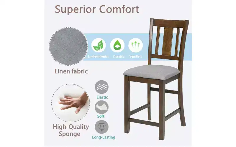 Dining Chairs Set of 4, Wooden Kitchen Dining Chair with Padded Seat and Slatted Backrest, 4 Piece Farmhouse Upholstered Barstool