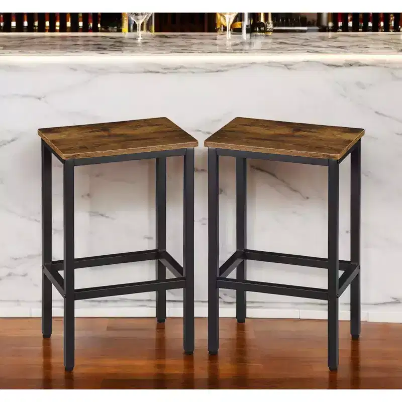 HomeRoots Set of Two 26 Brown and Black Steel and Wood Backless Counter Height Bar Chairs