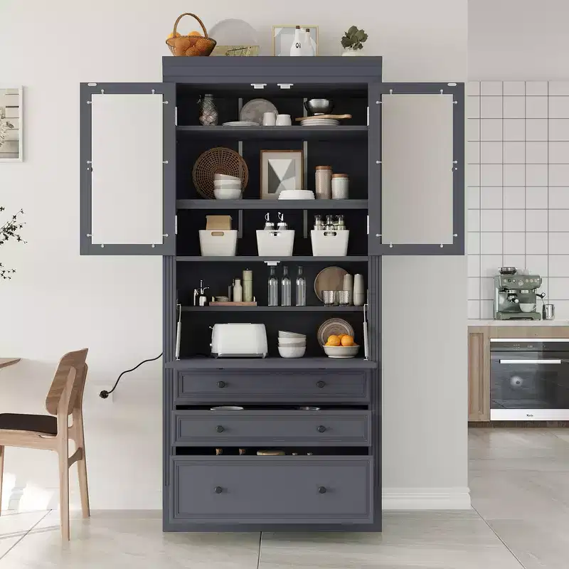 Whisen 78 Freestanding Kitchen Pantry, Tall Cupboard Storage Cabinet with Adjustable Shelves, 3-Drawers