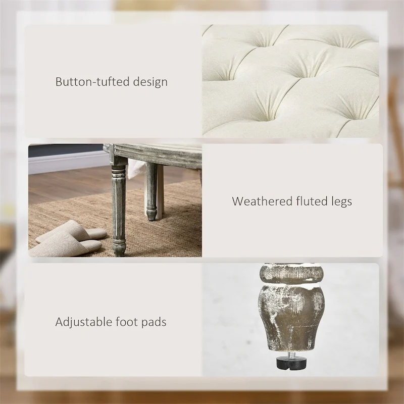 Semi-Circle Tufted Design End of Bed Bench with Rubber Wood Legs