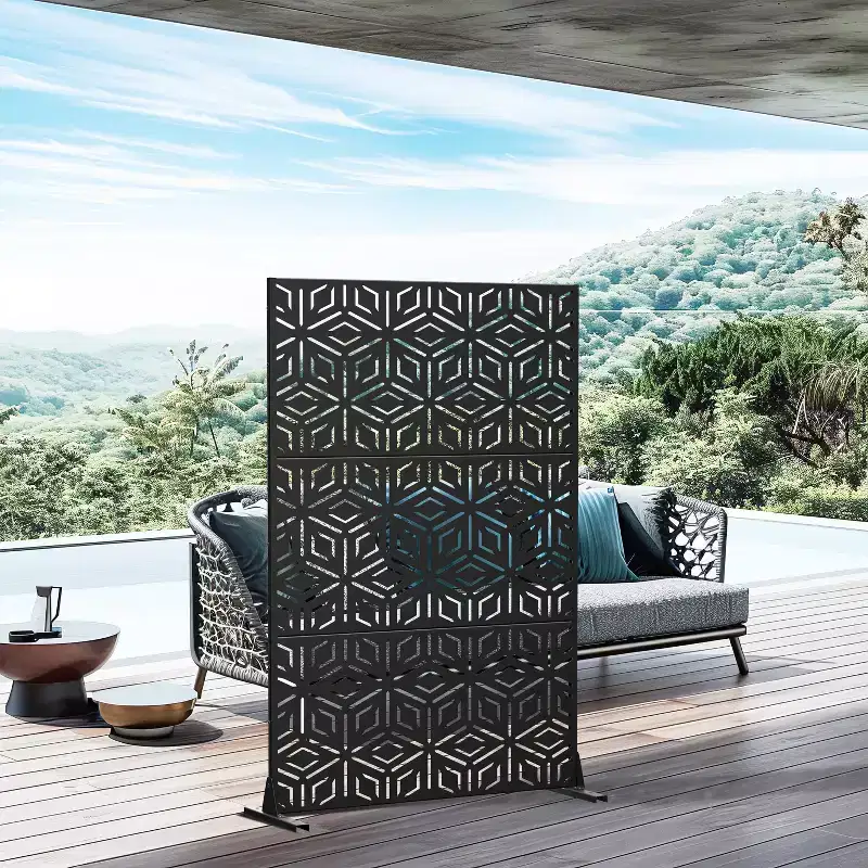 MAYEERTY Room Divider Screen Francis Rice Pattern Black Galvanized Sheet 72x47x2in 3-Piece Set 3-Piece Set