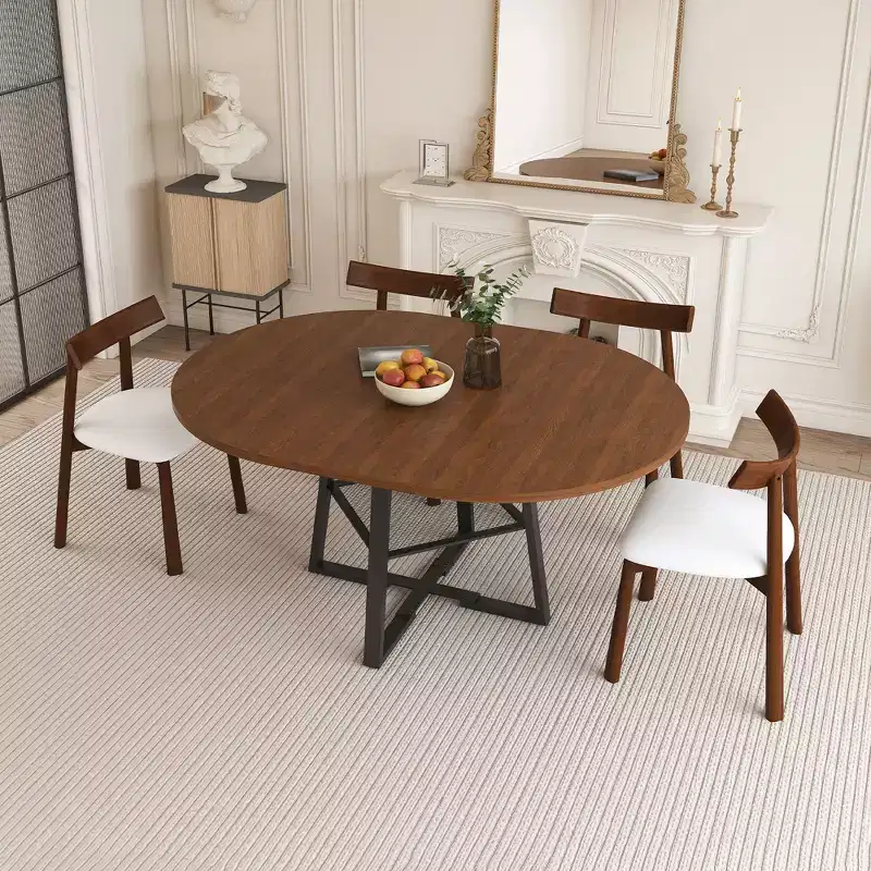 GDFStudio Raj Modern 5-Piece Extendable Dining Table Set with 4 Faux Leather Upholstered Chairs
