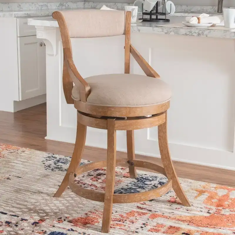 Big & Tall 360° Swivel Counter Stool with Padded Back – Natural, 1-Person Use