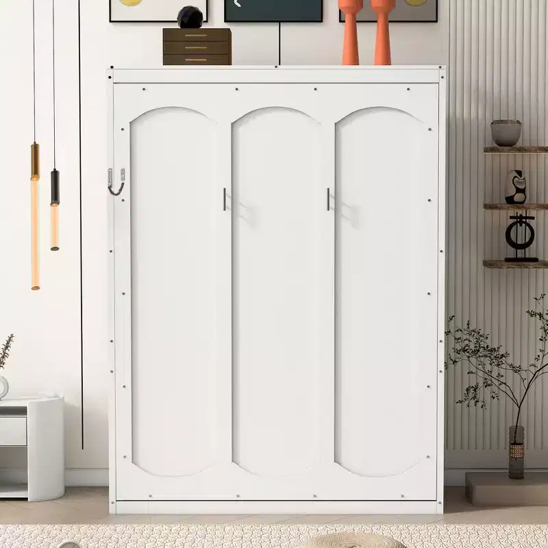 Full/Queen Murphy Bed with Built-In Shelves White/Gray