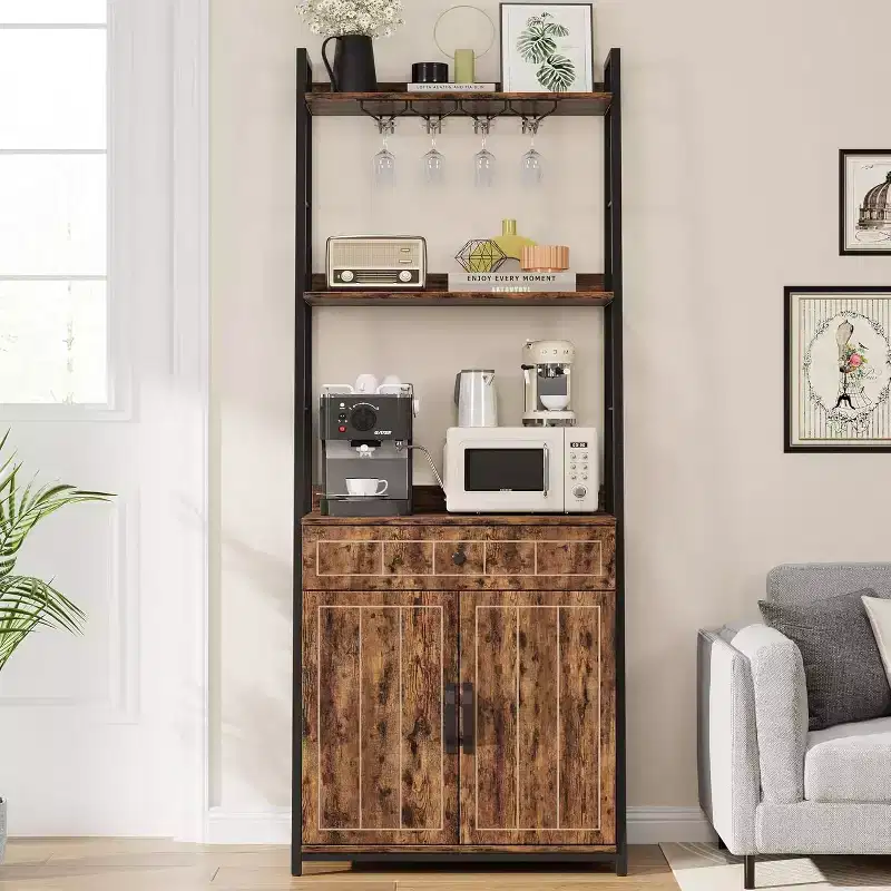 Bakers Rack with Drawer 70.8 Standing Baker Racks with Cabinet Microwave Stand Tall Bar Cabinet Industrial Kitchen Stand with Drawer