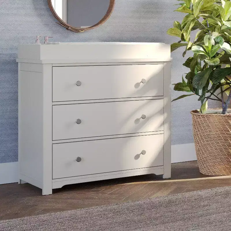 Child Craft Harmony 3 Drawer Dresser with Removable Changing Table Topper, Ample Storage, Anti-Tip Kit Included to Prevent Tipping, Baby Safe Finish