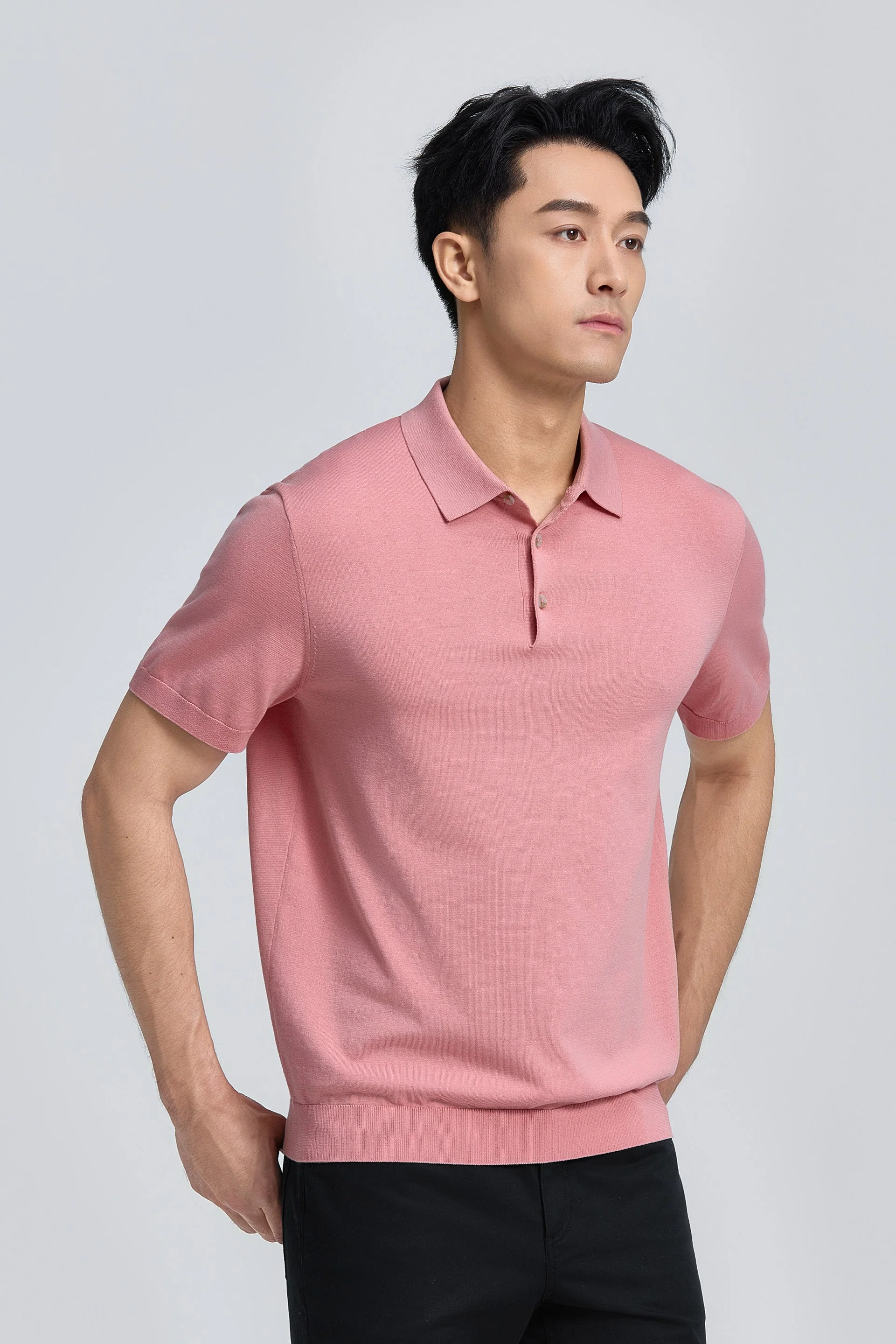 Flat-Knit Three-Button Sweater Polo – Lavender Forest