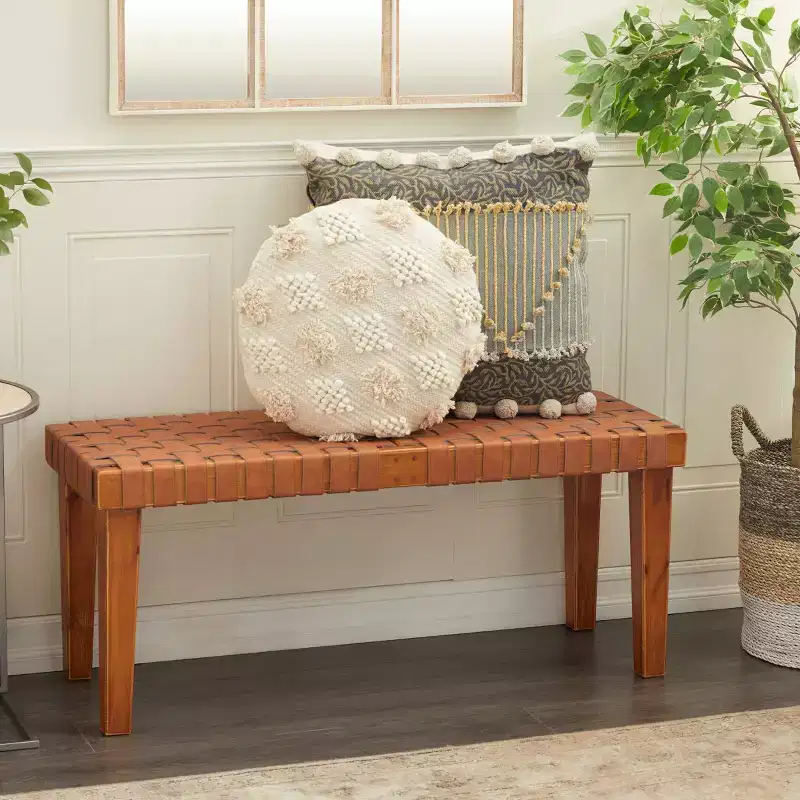 Rustic Birch Wood Bench Brown: Decorative, No Assembly, Indoor, 250 lbs Capacity