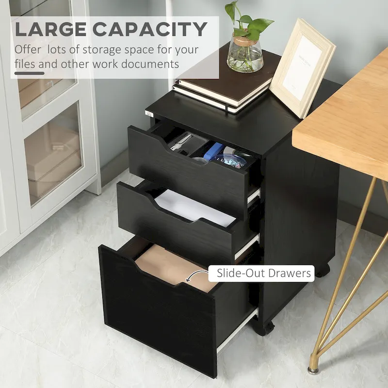HOMCOM 3 Drawer Mobile File Cabinet, Rolling Printer Stand, Vertical Filing Cabinet